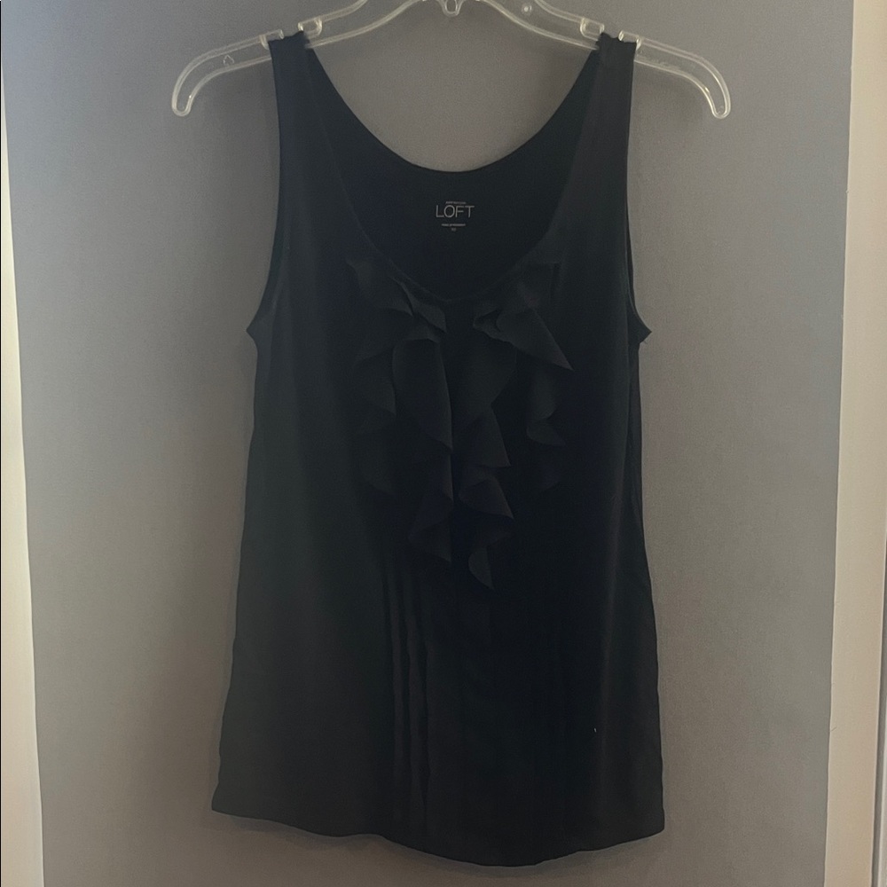 LOFT Black Ruffle-Front Sleeveless Camisole